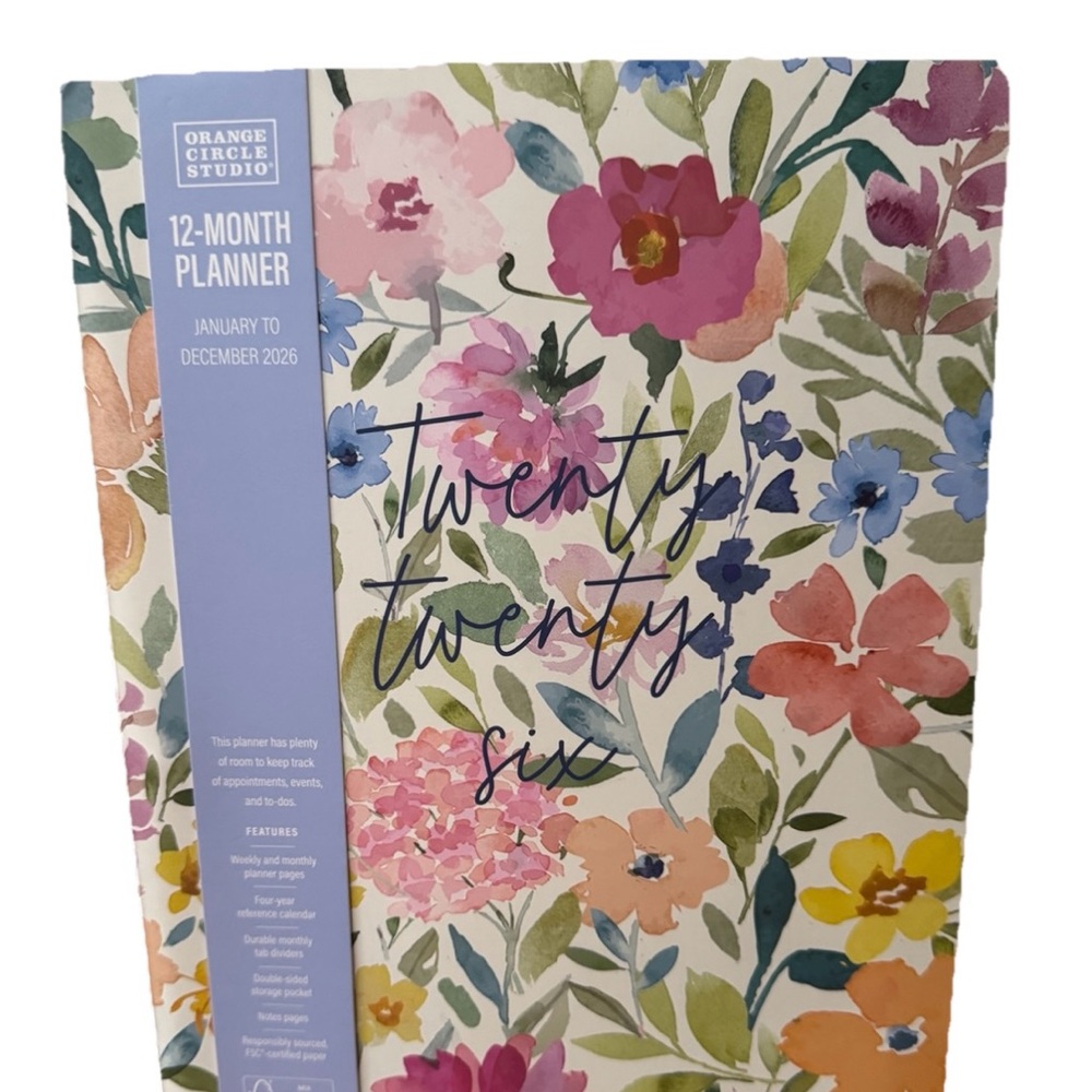 Orange Circle Studio Planner 2026 12 Mo. Monthly Planner 11x9” Floral/Pockets XL
